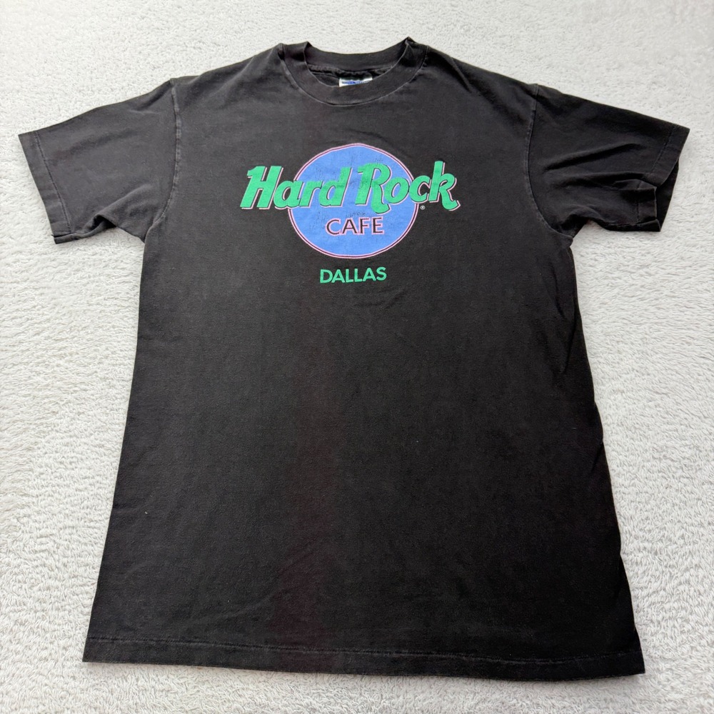 VTG Hard Rock Cafe Dallas T Shirt Mens Large Black Graphic Tee Hanes Beefy USA